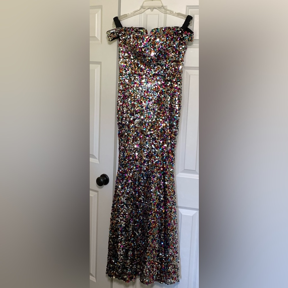 Gorgeous M Off-Shoulder Sequins Maniju Formal Gown MultiColor NWT